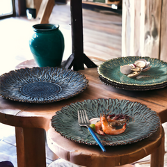 Handmade kiln-turned "Sunflower" plate - blue - Crafty-Clayworks