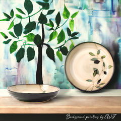 Hand-painted nature inspired "Botanical Bliss" deep plate - Crafty-Clayworks