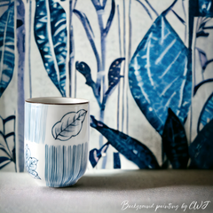 Hand-painted artistic "Cobalt Foliage" cup - 180mL - Crafty-Clayworks