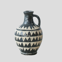 Handmade wide antique "Noir & Ivory Dreams" vase