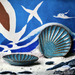 Handmade artistic "Blue Shell" plate - Crafty-Clayworks