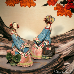 Large Japanese hand-painted woman sculpture - "Summer" - Crafty-Clayworks