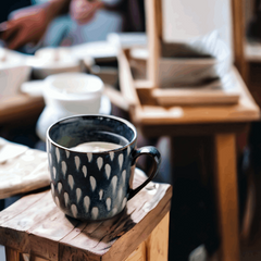 Hand-painted mug with white dots - 7.6oz Crafty-Clayworks