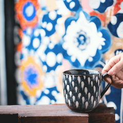 Hand-painted mug with white dots - 7.6oz Crafty-Clayworks