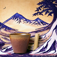 Handmade Japanese mug with wooden handle - 10oz Crafty-Clayworks