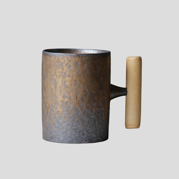 Handmade Japanese mug with wooden handle - 12oz Crafty-Clayworks