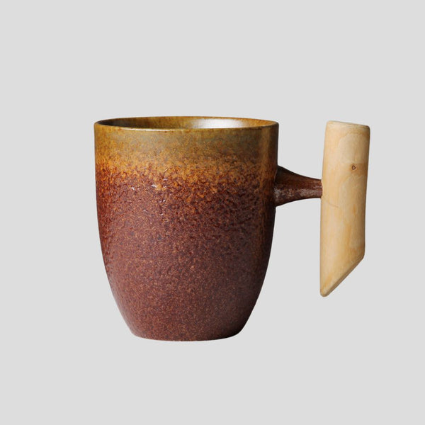 Handmade Japanese mug with wooden handle - 12oz Crafty-Clayworks