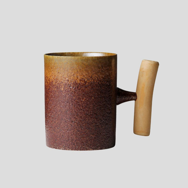 Handmade Japanese mug with wooden handle - 12oz Crafty-Clayworks
