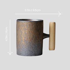 Handmade Japanese mug with wooden handle - 12oz Crafty-Clayworks