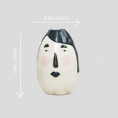Handmade artistic face motif vase - black hair Crafty-Clayworks