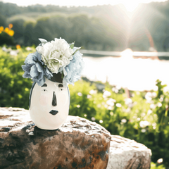 Handmade artistic face motif vase - black hair Crafty-Clayworks