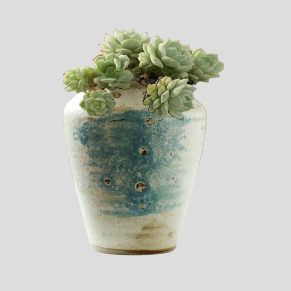 Handmade rustic blue-painted flowerpot Crafty-Clayworks