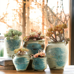 Handmade rustic blue-painted flowerpot Crafty-Clayworks