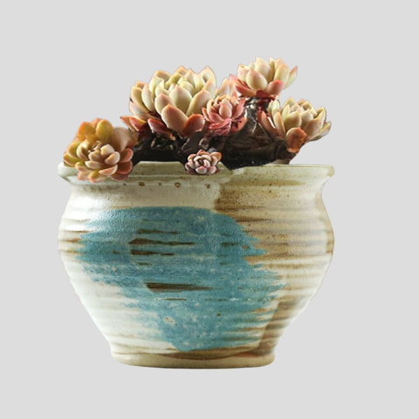 Handmade rustic blue-painted flowerpot Crafty-Clayworks