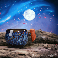 Handmade "Twilight Firestorm" mug with wooden handle - 230mL - Crafty-Clayworks