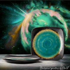 Handmade artistic and glazed square "Supernova" serving platter - Crafty-Clayworks