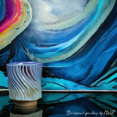 Handmade round blue "ZiggyZaggy" cup - 5oz