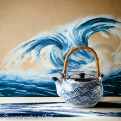 Handmade Japanese traditional "Ocean Waves - 海の波" teapot - 1000mL - Crafty-Clayworks