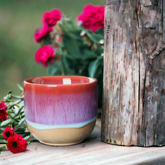 Handmade half glazed "Beetroot Swirly" cup - 150mL - Crafty-Clayworks