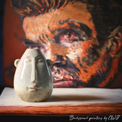 Handmade modern minimalistic "Tranquil Visage" face-motive vase - Crafty-Clayworks