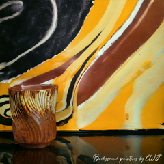 Handmade edgy beige and brown "ZiggyZaggy" cup - 5oz