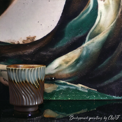 Handmade round brown and green "ZiggyZaggy" cup - 5oz