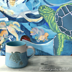 Handmade glazed "Turtle Tenderness" mug - 15oz