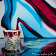 Handmade edgy blue, brown, white and red "ZiggyZaggy" cup - 5oz