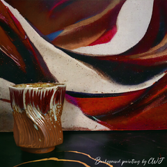 Handmade edgy brown and red "ZiggyZaggy" cup - 5oz