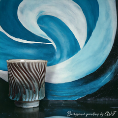 Handmade round blue and white "ZiggyZaggy" cup - 5oz