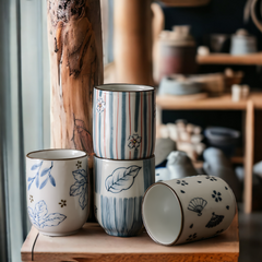 Hand-painted artistic "Blossom and Breeze" cup - 180mL - Crafty-Clayworks