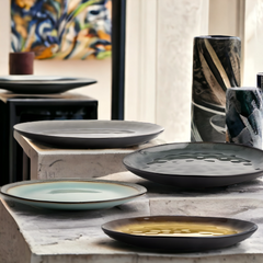 Handmade artistic and glazed oval "Twilight Gleam" serving platter - Crafty-Clayworks