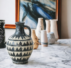 Handmade wide antique "Noir & Ivory Dreams" vase