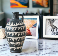 Handmade tall antique "Noir & Ivory Dreams" vase