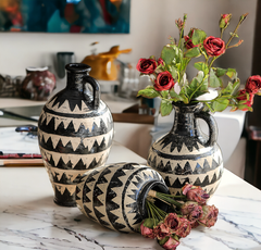 Handmade tall antique "Noir & Ivory Dreams" vase