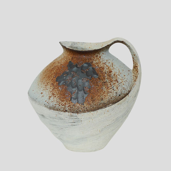 Large wide handmade masterpiece wabi-sabi style vase - white & brown - Crafty-Clayworks