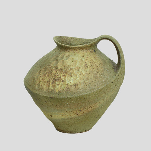 Large wide handmade masterpiece wabi-sabi style vase - green - Crafty-Clayworks