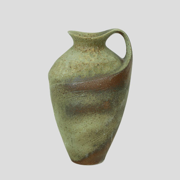 Large tall handmade masterpiece wabi-sabi style vase - green - Crafty-Clayworks