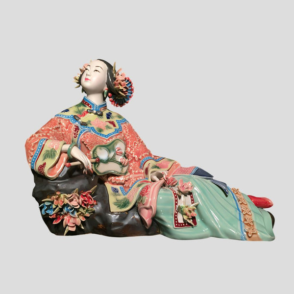 Large Japanese hand-painted woman sculpture - "Spring" - Crafty-Clayworks