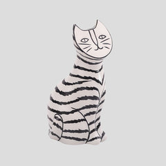 Handmade artistic "Artisto Cats" sculpture - zebra sitting - Crafty-Clayworks