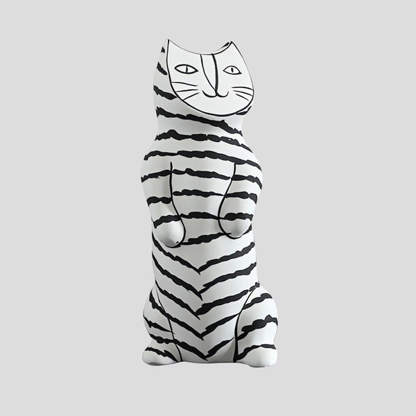 Handmade artistic "Artisto Cats" sculpture - zebra standing - Crafty-Clayworks