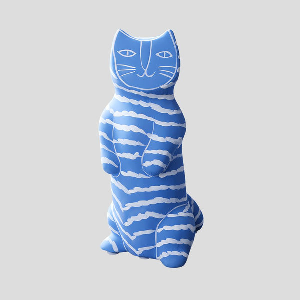 Handmade artistic "Artisto Cats" sculpture - light blue zebra standing - Crafty-Clayworks