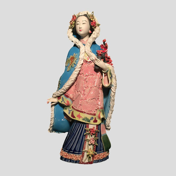 Large Japanese hand-painted woman sculpture - "Winter" - Crafty-Clayworks