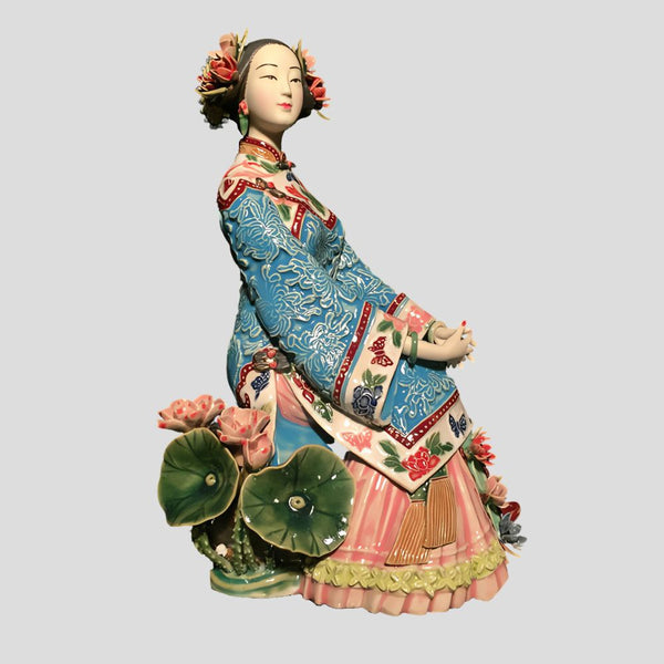 Large Japanese hand-painted woman sculpture - "Summer" - Crafty-Clayworks