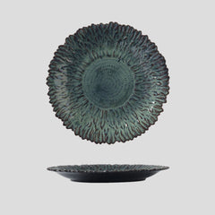 Handmade kiln-turned "Sunflower" plate - green - Crafty-Clayworks