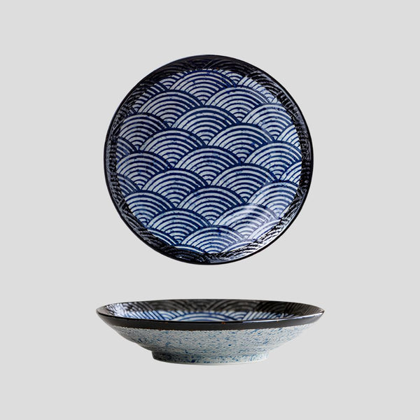 Handmade Japanese traditional "Ocean Waves - 海の波" deep plate - Crafty-Clayworks