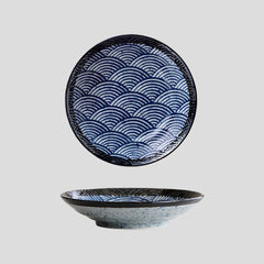 Handmade Japanese traditional "Ocean Waves - 海の波" deep plate - Crafty-Clayworks