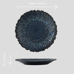 Handmade kiln-turned "Sunflower" plate - blue - Crafty-Clayworks