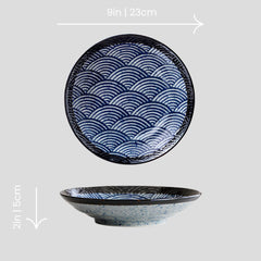 Handmade Japanese traditional "Ocean Waves - 海の波" deep plate - Crafty-Clayworks