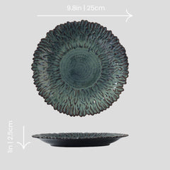 Handmade kiln-turned "Sunflower" plate - green - Crafty-Clayworks